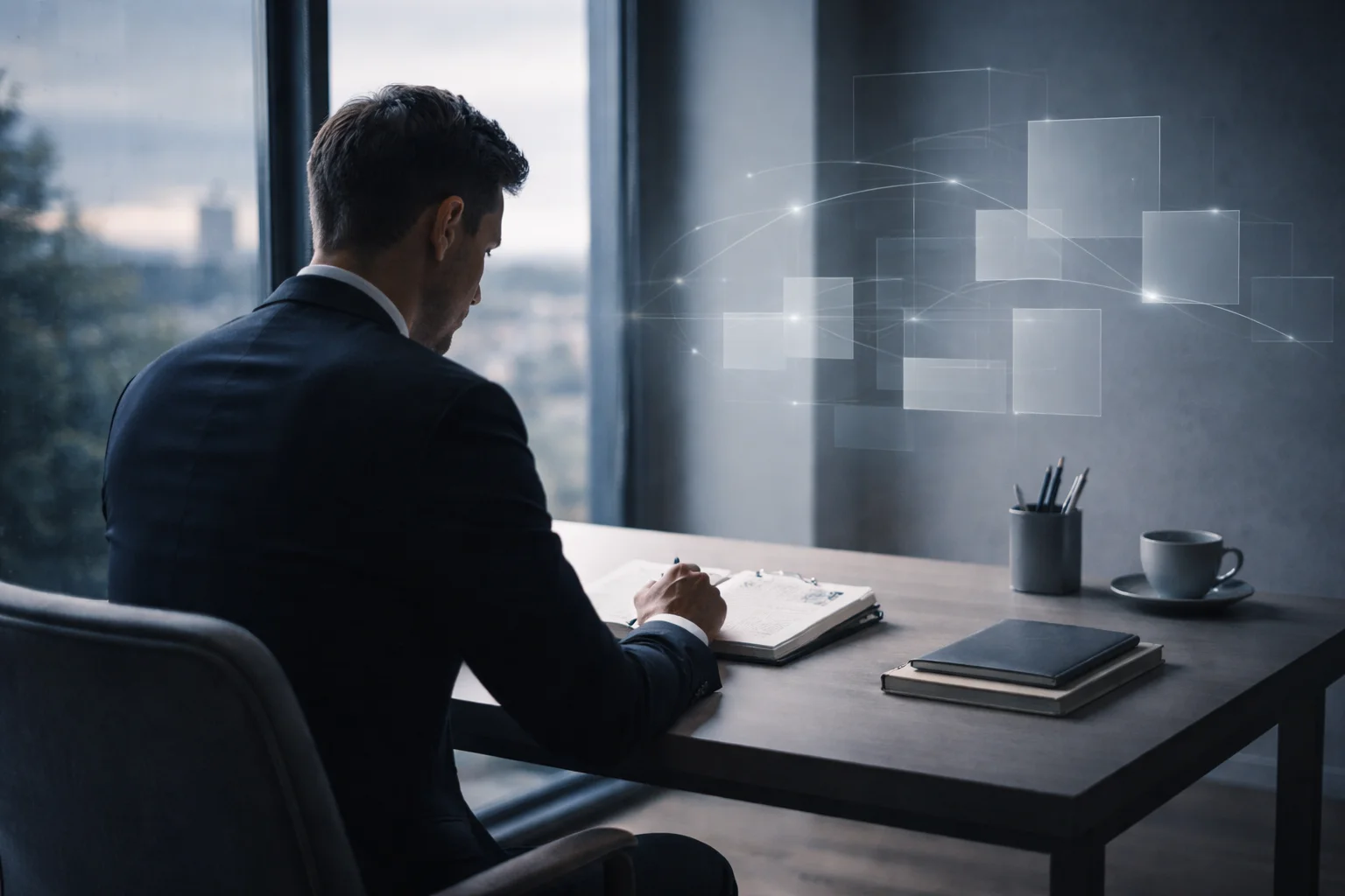 Minimalist workspace representing professional financial services